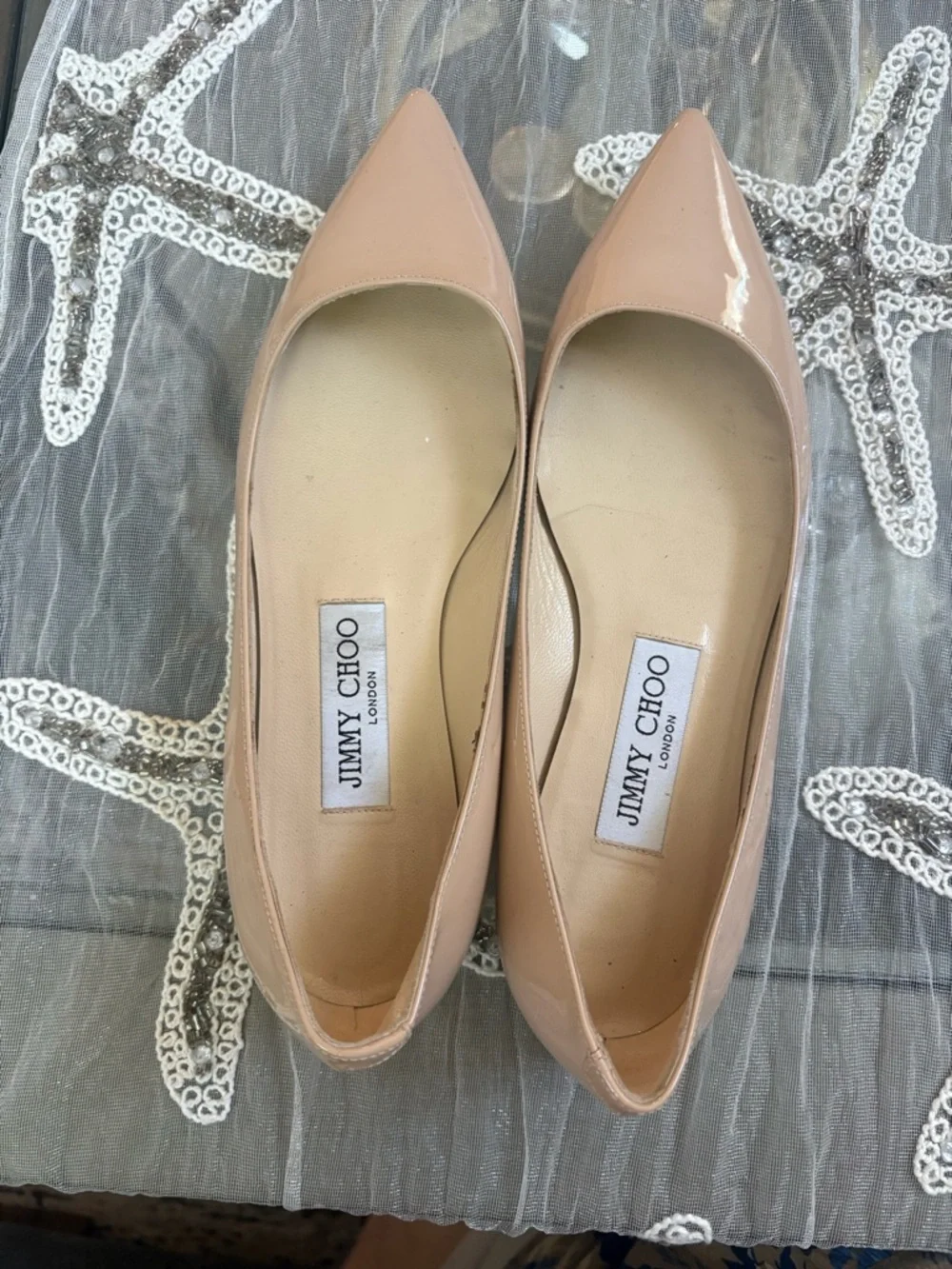 Jimmy Choo Nude Patent Pointed Ballet Flats EUR  size 36 - Picture 3 of 4